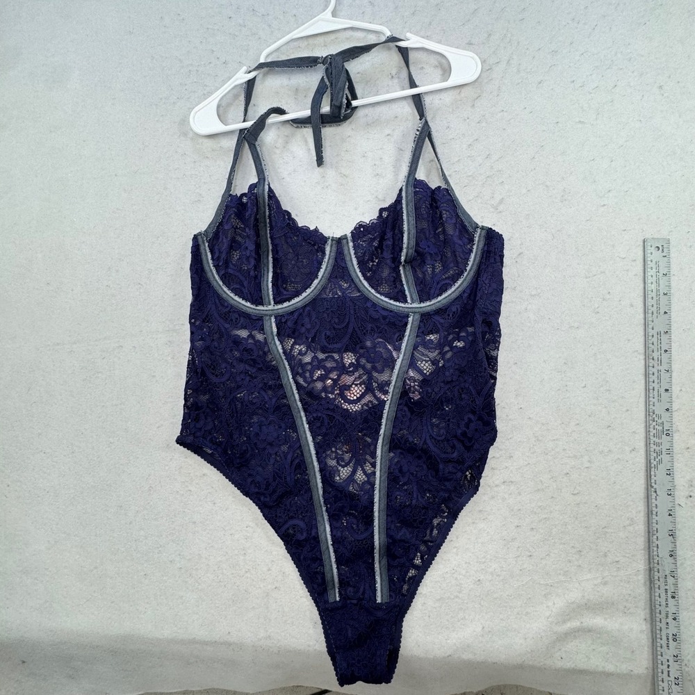 Savage X Fenty Bodysuit Women Plus 3X lingerie Navy Blue Floral Lace Sexy - Picture 9 of 14